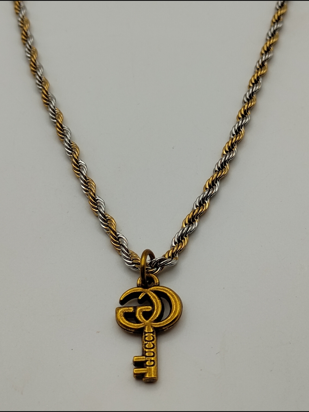 Gucci Gold-Tone Key Pendant On A Gold & Silver Rope Stainless Steel Necklace - Picture 7 of 7